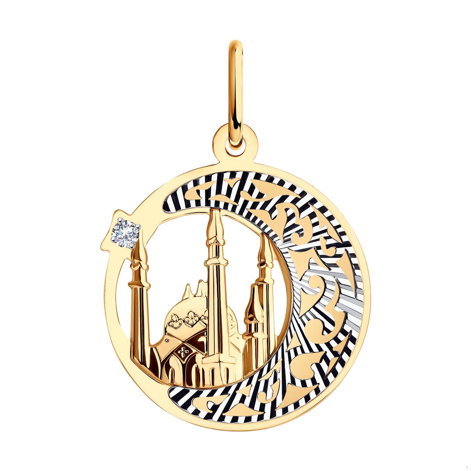Подвеска мусульманская из комбинированного золота с алмазной гранью с фианитом